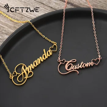 

Custom Crown Heart Name Necklaces For Women Stainless Steel Gold Nameplate Crown Font Necklace Handmade Jewelry Couple Gift