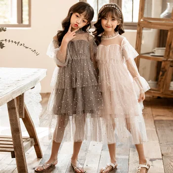 

4 To 16 Years Kids and Teen Girls New 2020 Spring Stars Mesh Girls Dress Baby Princess Dress Mother and Kids Sweet Dress