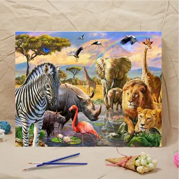 

Frameless DIY Oil Painting Paint by Numbers for Adults and Kids Beginners with Acrylic On Pre-printed Canvas - Abstract Animals