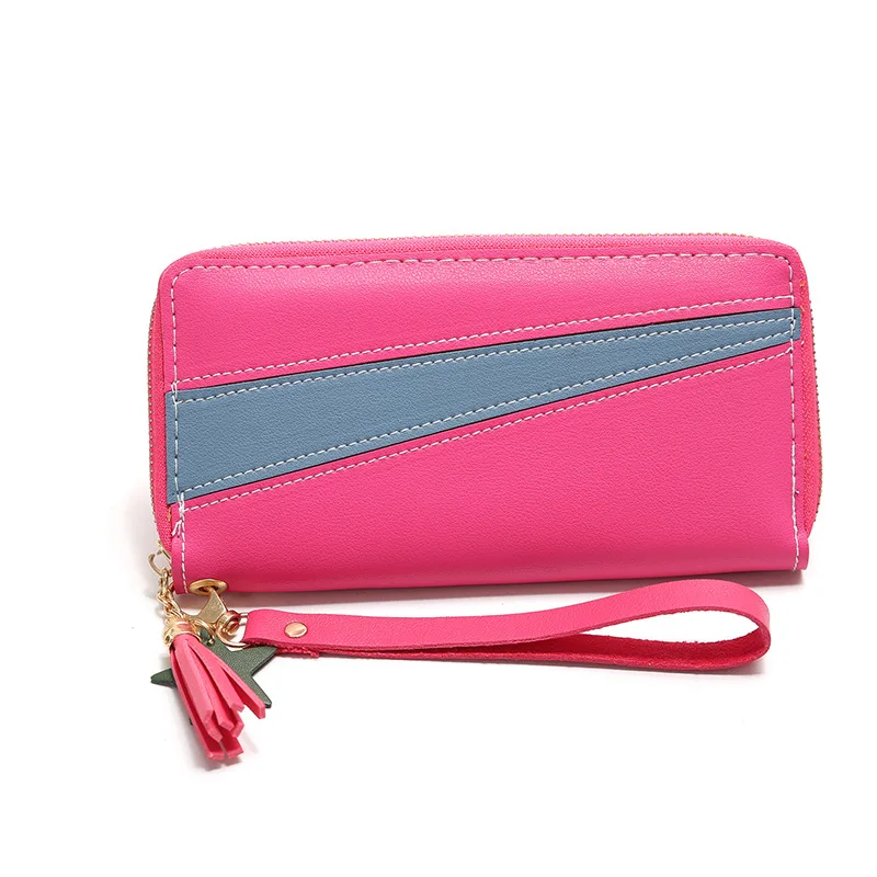 

PU Leather Patchwork Tassels Women's Long Wallet Coin Purse Small Money Pouch Phone Bag Handbag Bolso Bolsa Carteira for Girls