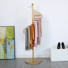 

Golden scarf shelf floor display rack creative silk scarf clothing store pants display rack multifunctional round sub
