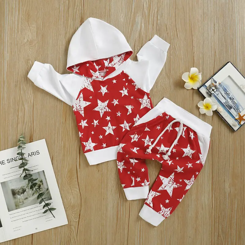 

Toddler Baby Boy Girl Clothes Stars Hooded Tops Coat Pants Tracksuit Outfits Set