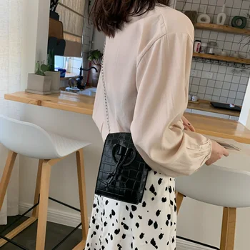 

Women Fashion Shoulder Handbag Solid Color PU Stone Leather Small Female Crossbody Bag Chain Small Messenger Bags for Women