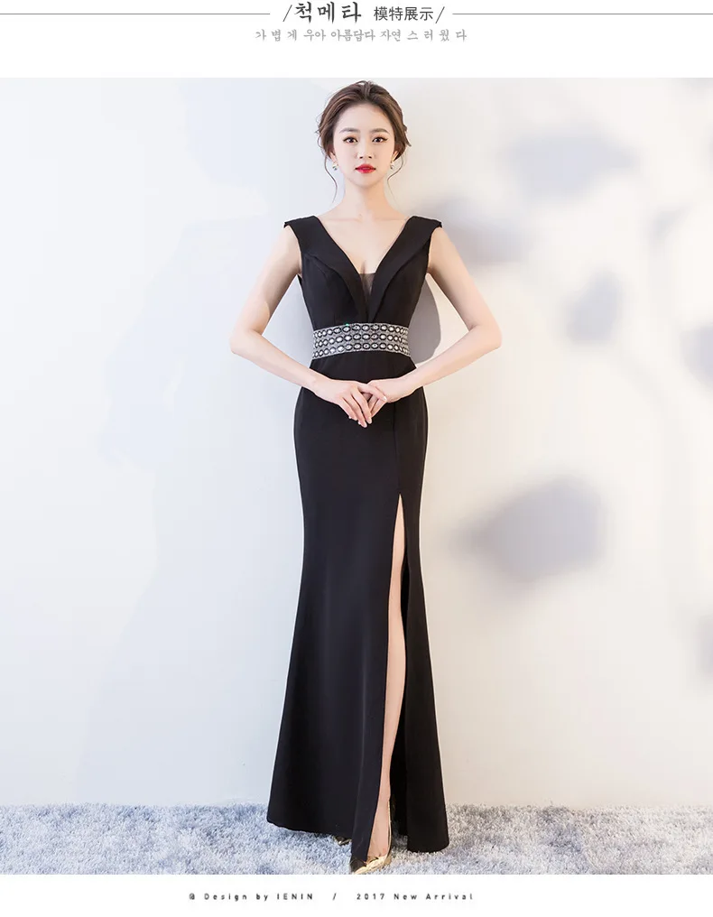 Современные глубокий v-образный вырез сексуальные Cheongsam черные вечерние платья Qi Pao женское традиционное китайское платье Qipao Восточный стиль хост платье