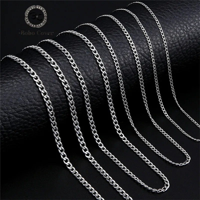 Punk Size 2-7mm Mens Curb Cuban Link Chain Stainless Steel Necklace Women Silver Color Male Jewelry Gifts Hiphop Boy