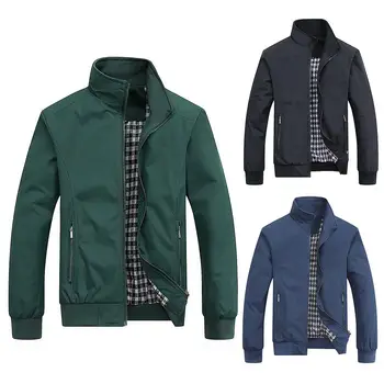 

Men Jackets Solid Color Stand Collar Zipper S-lim Jacket Coat Sportswear For men clothing coat handsome