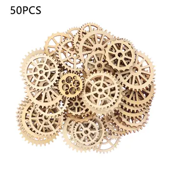 

50Pcs 25mm Mixed Wheel Gear Pattern Natrual Wooden Scrapbooking Hollow Craft Round Random for Home Decoration Crafts Dropship