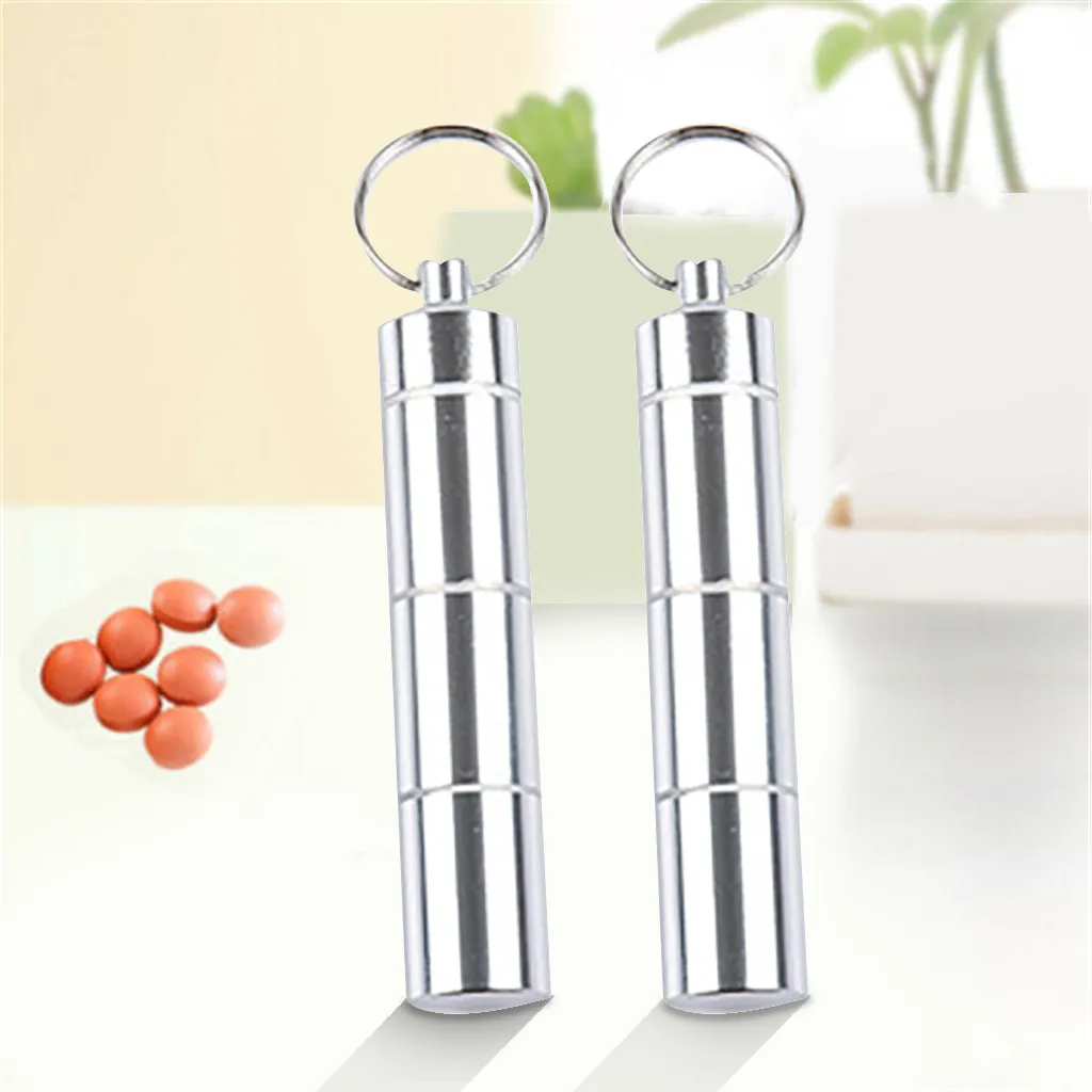 Kitchen 2pcs Mini Bottle Keychain Aluminum Container Travel Medicine Holder Case Silver Organizer Cocina Для Кухни Органайзер 2