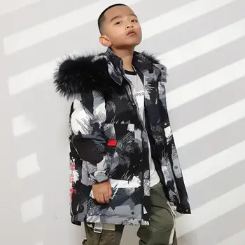 

2019 Winter Warm White Duck Down Jacket For Boy Fashion Cool Warm Girl Coat With Fur Turn-down Collar Thicken Warm Coat For Girl