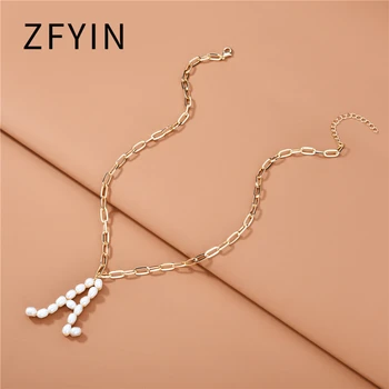

ZFYIN 2020 New Trendy Jewelry Fresh Water Pearl Alphabet Letters Initials Pendant Necklaces for Women