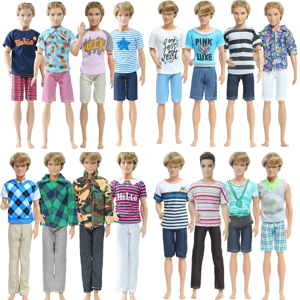 4 /5 Sets Men Outfit Casual Beach T-Shirt Shorts Trousers Pants Accessories for Barbie Friend Ken Doll Toys