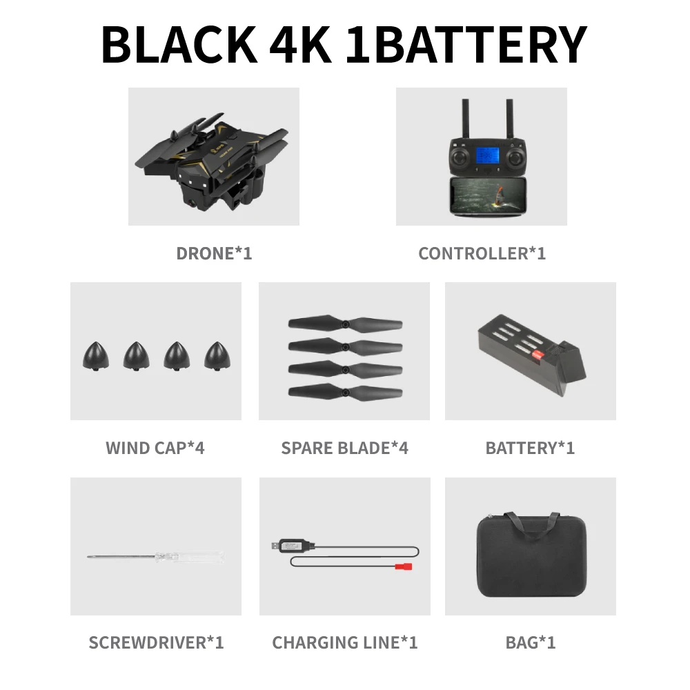 Радиоуправляемый квадрокоптер KY601G Дрон gps 4K HD камера 5G wifi FPV MV производство складных селфи дронов Профессиональный 1800 м Контроль расстояния - Цвет: black 4k 1B