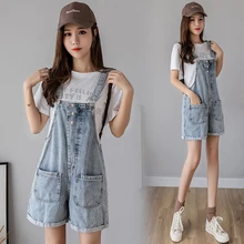 Джинсовые шорты на подтяжках, свободные джинсовые шорты на подтяжках, тонкие летние шорты с манжетами, комбинезон,, синие обтягивающие штаны для студентов