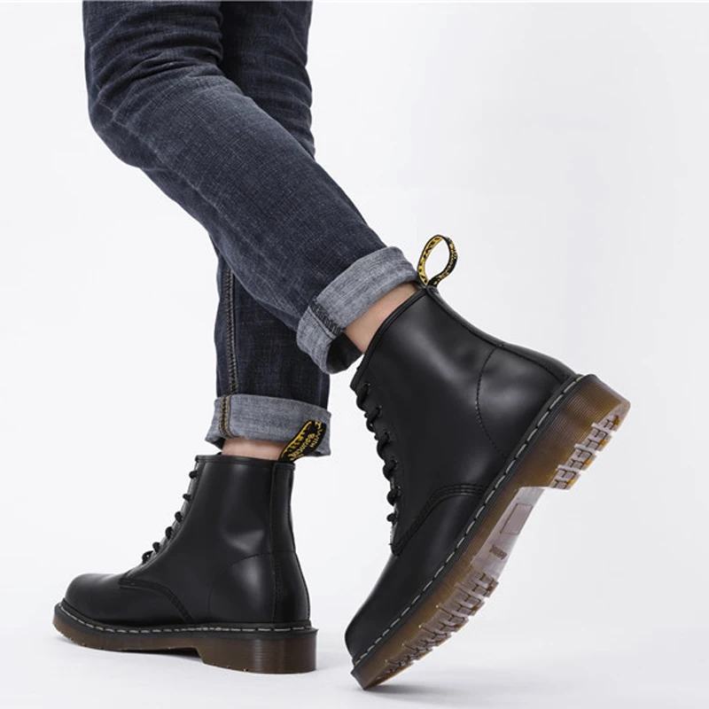 Men Shoes Fashion Genuine Leather Ankle Martin Boots for Women Casual Dr Motorcycle Shoes Warm Winter Men Boots Zapatos Mujer