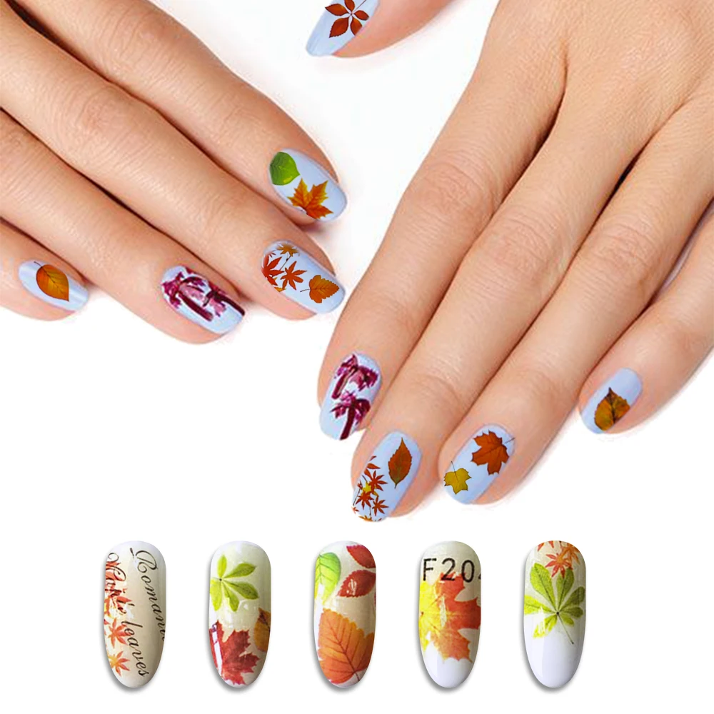 

Maple Leaf Flower Ladybug Pattern Sticker 3D Nails Decals Autumn Theme Nail Sliders Tips Full Wraps Nail Art Decoration