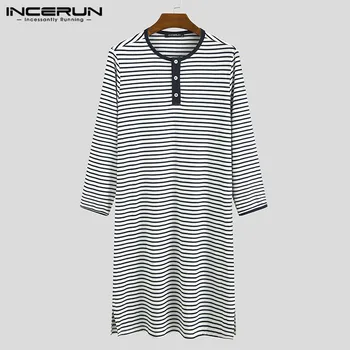 

Men Homewear Nightclothes Men Striped Sleep Tops Long Sleeve Round Neck Loose Nightgrown Casual Comfortable Sleepwear Plus Size