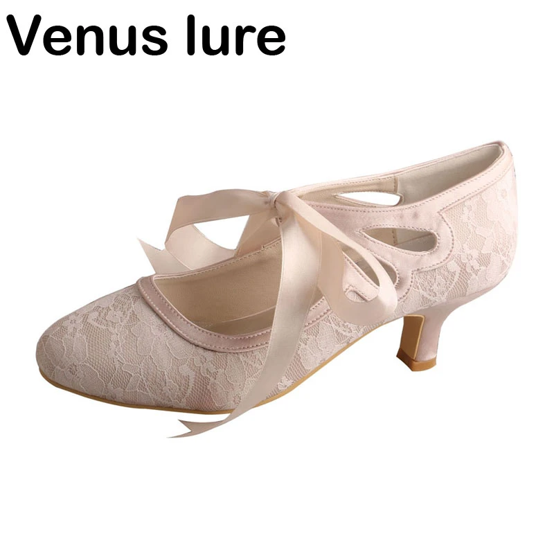 Wholesale and retail Dressy Mary Jane Shoes for Women Nude Satin and Lace|Women's  Pumps| - AliExpress