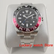40 milímetros Parnis mostrador preto GMT luminous marcas azul Preto e vermelho de vidro Moldura de safira automático Mens Watch-PA91(China)