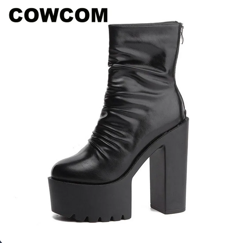 COWCOM/; женские пикантные ботинки на платформе; сезон осень-зима; очень красивые ботинки на толстом каблуке из водонепроницаемого материала; женские полусапожки на высокой платформе; JXQ