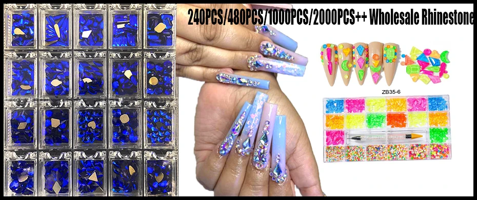 12Gird Box Multi Size AB/Colorful Hotfix Rhinestones Flatback Crystal Diamond Gems 3D Glitter Nail Art Luxurious Decorations &*&