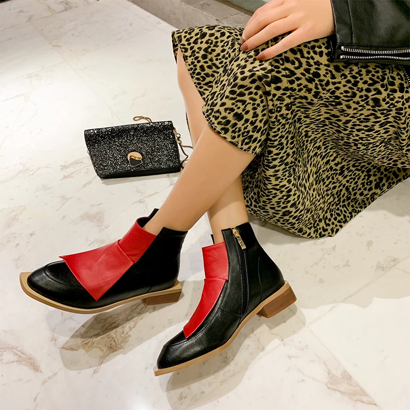 INS HOT women ankle boots plus size 22-26.5cm length Fashionable women's shoes Two-color stitching boots women antumn and winter