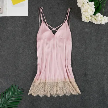 

2020 New Lady Fashion Satin NIght Dress Women Summer Silk Nightdress Lingerie Home Sleepwear ночнушка женская W4