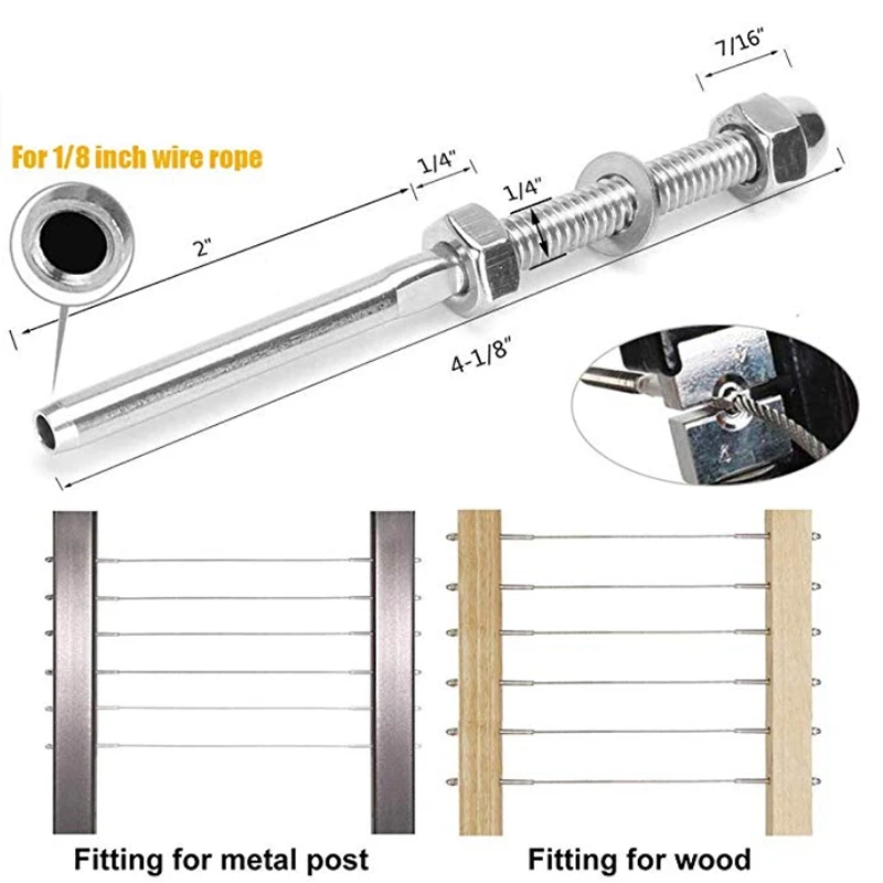 Кабельные перила с резьбой шпильки натяжение конец фитинг терминал и кабельные перила из нержавеющей стали протектор рукава для 1/8 дюймов