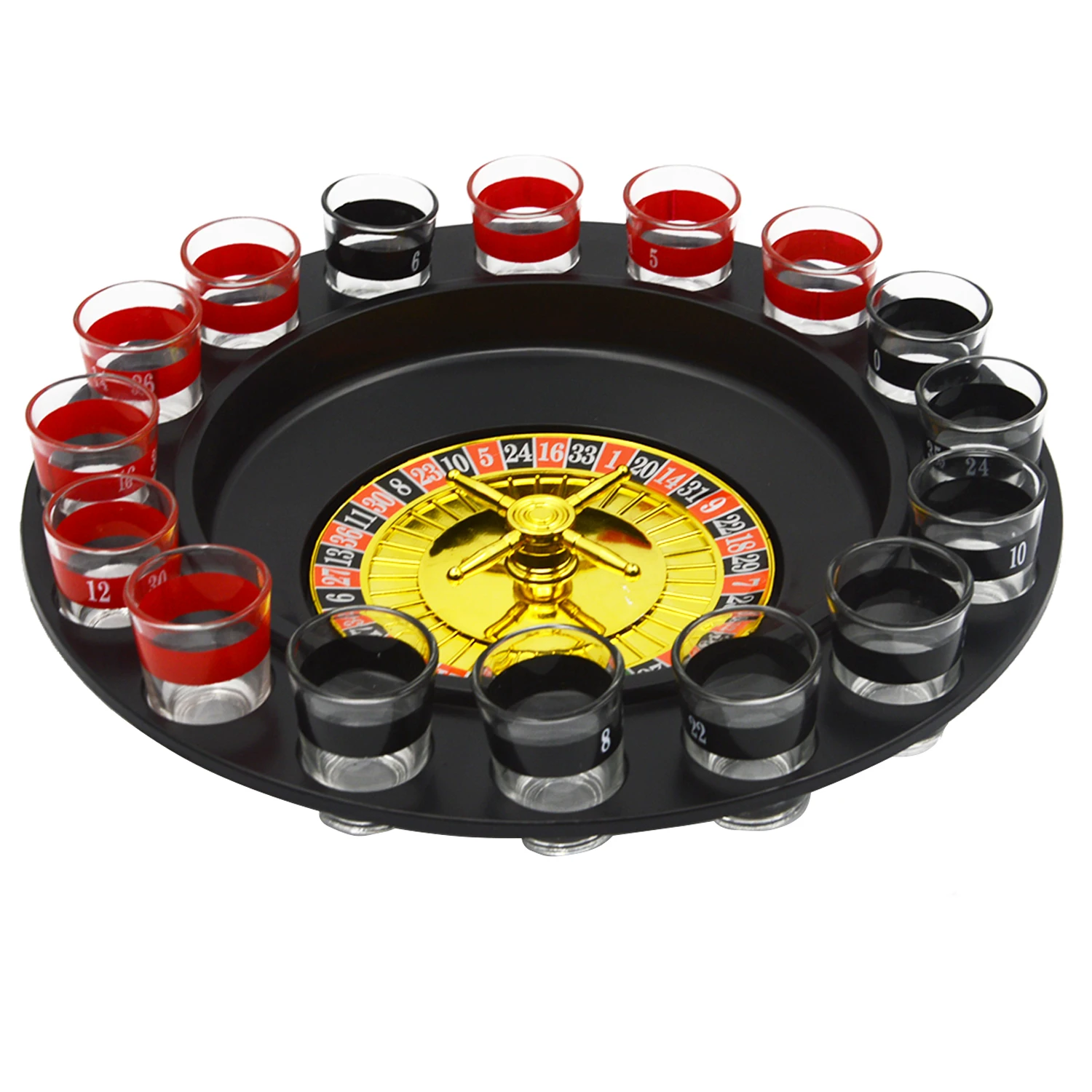 

Besegad Spin Shot Glass Russian Roulette Wheel Turntable Fun Table Drinking Game Set with 2 Balls 16Glasses Novelty Drinking Set