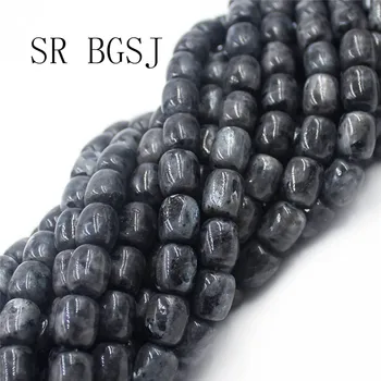 

Free Shipping 10x12mm Jewelry Making Column Natural GemstonStone Black Larvikite Loose Beads 15"