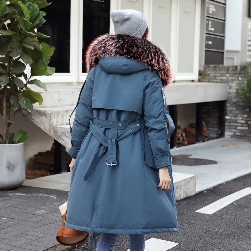 

19 Autumn And Winter New Style down Jacket Women's Korean-style Long over-the-Knee Loose-Fit BF Waist Hugging Slimming Pike Fur