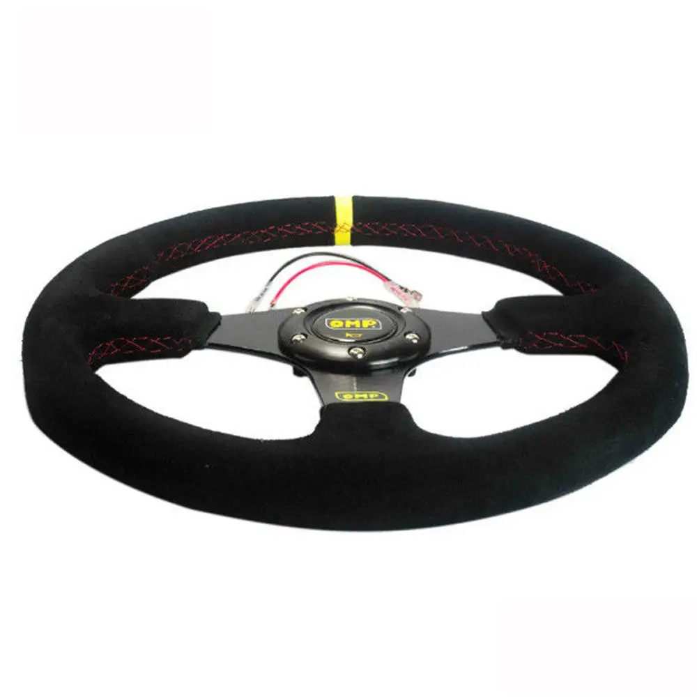1PC 14Inches Flat Suede Leather Drifting Corn Shelf Steering Wheel with Black Box Automobile volante deportivo Car accessories