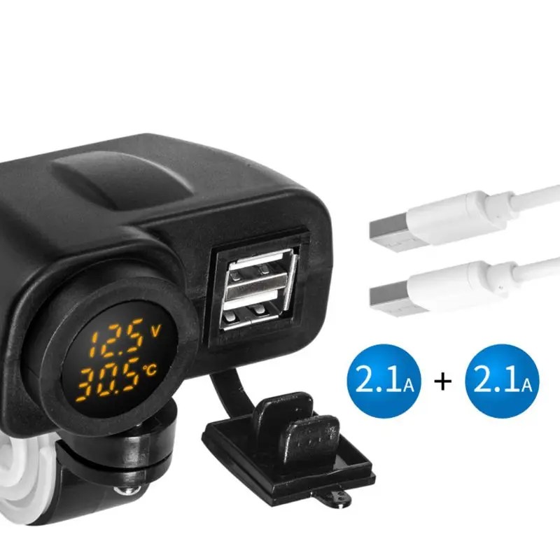3в1 12V мотоцикл USB зарядное устройство адаптер Вольтметр термометр для мобильного телефона gps