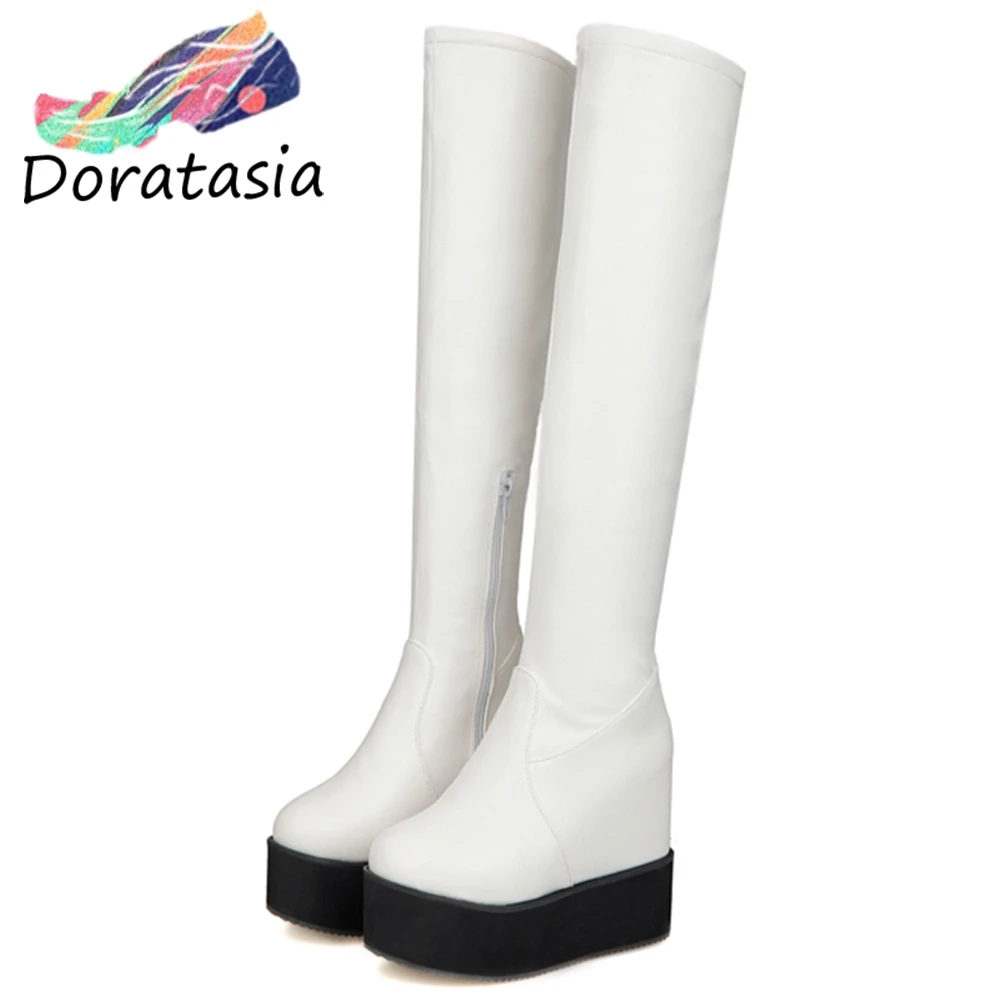 

DORATASIA Plus Size 33-44 Height Increasing Knee High Boots Women 2019 Winter High Platform Boots Ladies High Heel Shoes Woman