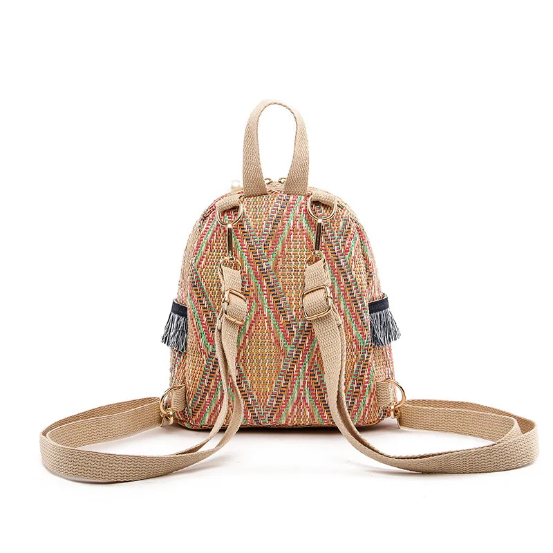 

Backpack Summer Women Girl Color Matching Wild New Fashion Straw Leisure Travel Bag Student Bag Backpack