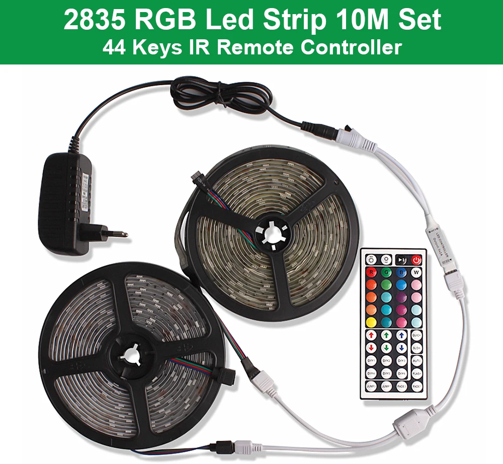 5 м 10 м 15 м 2835 RGB светодиодный светильник DC 12 В RGB Диодная лента гибкая лента Tira светодиодный светильник с ИК-пультом дистанционного управления+ адаптер