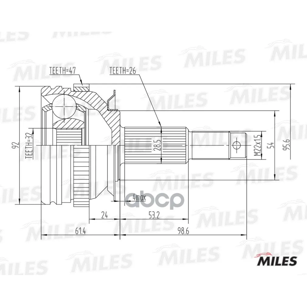 Шрус Chrysler Voyager Iii/Dodge Caravan Iii 2.0-2.5td 95-01 Нар. Abs Miles Ga20534 Miles арт. GA20534
