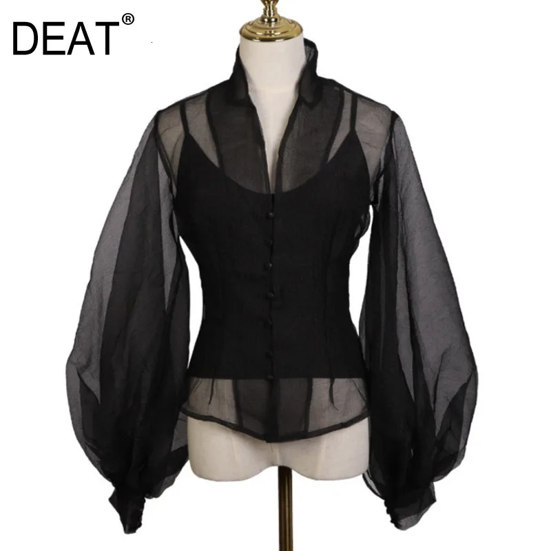 DEAT осень и зима внутри одежда органза однобортный Фонарь рукава рубашка из двух частей рубашка женская блузка WJ14301L