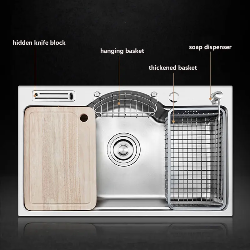 Kitchen Sink Kitchen Sink stainless steel 1.2mm thickness brushed sinks kitchen Multifunctional single bowl above counter or udermount sinks