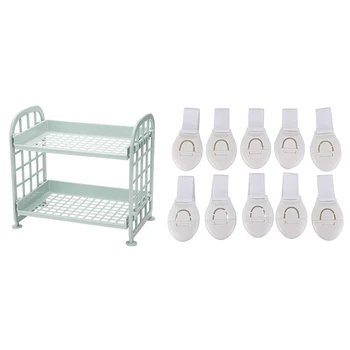 

11 Pcs Tools: 10 Pcs Drawer Cabinets Security Protection Child Safety Lock & 1 Pcs Small Storage Shelves 2 Tier Shelf