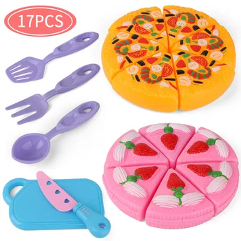 

17pcs Children's Play House Simulation Kitchen Cake Pizza Cutie mini foods Le Set Children's Toys for Girls