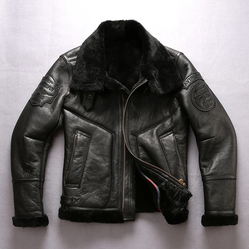 

Real Fur Coat Winter Men Clothes 2020 100% Genuine Leather Jacket Sheep Shearling Bomber Jacket Sheepskin Coat Hiver 8001