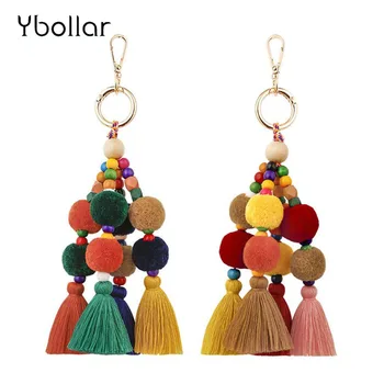 

Tassel Keychain Keyring Bag Charms Pendant Jewelry Big Key Holder Boho Handmade Pom Pom Wooden Beads Vintage Fashion Accessories