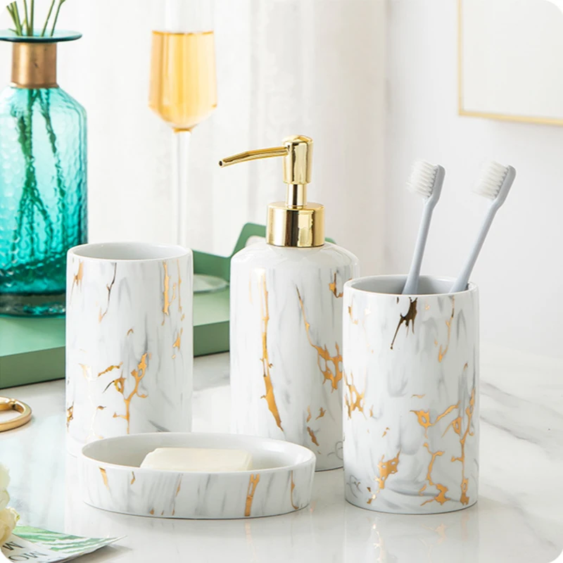 

Набор керамических аксессуаров для ванной комнаты с мраморным узором, 4 шт.