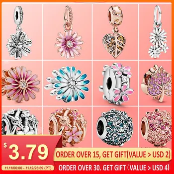 

summer Charms Beads 925 Sterling Silver daisy curlicue series Original Reflexion Fit Original Bracelet & necklace