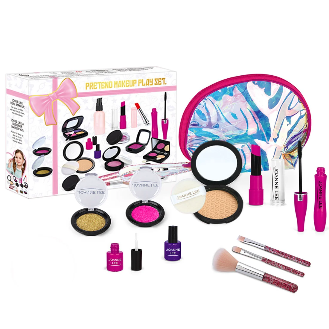 

11Pcs Children Pretend Play Simulation Cosmetic Makeup Toys With Transparent Handbag