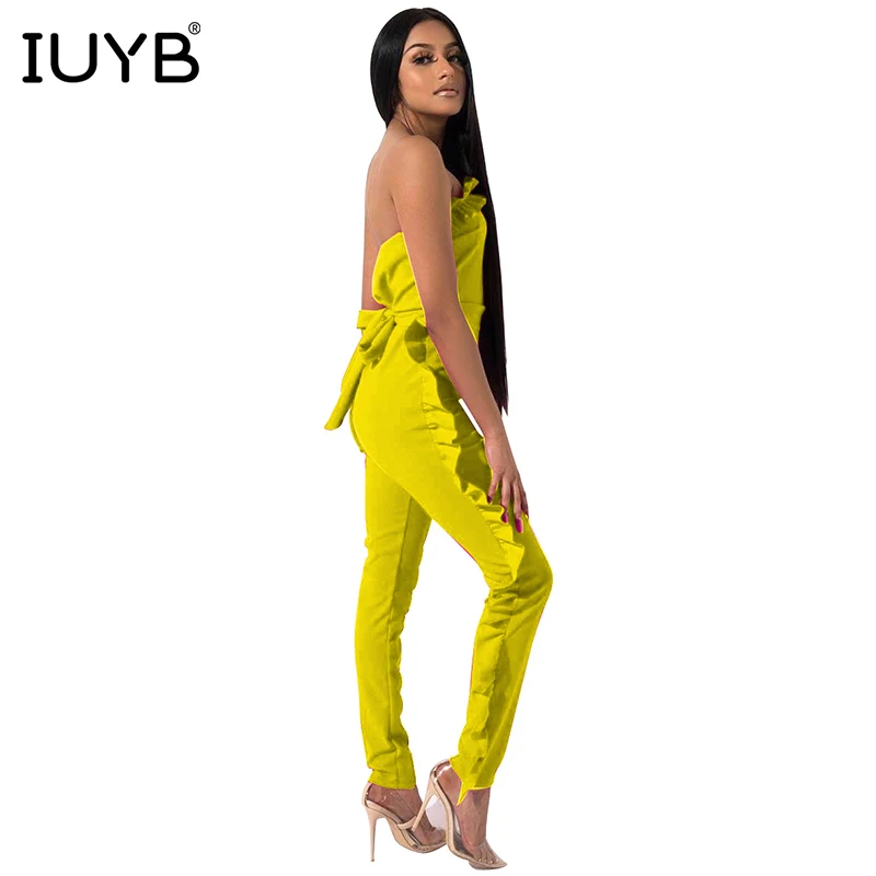 IUYB 2019 new summer special sexy wome 2colors full solid jumpsuit strapless ruffles long lady streetwear Rompers YM9123 | Женская