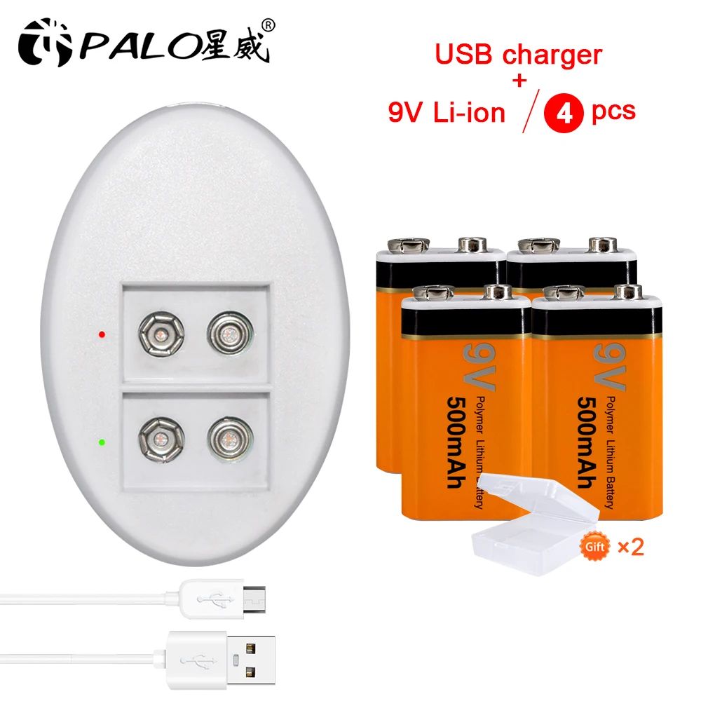 Литиевая аккумуляторная батарея Palo 6f22 9 В + зарядное устройство usb для nimh литий