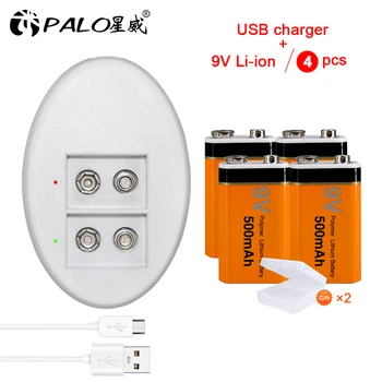 

Palo 9V lithium battery rechargeable 9V li-ion battery 6f22+usb 9V battery charger for 9V nimh li-ion rechargeable battery