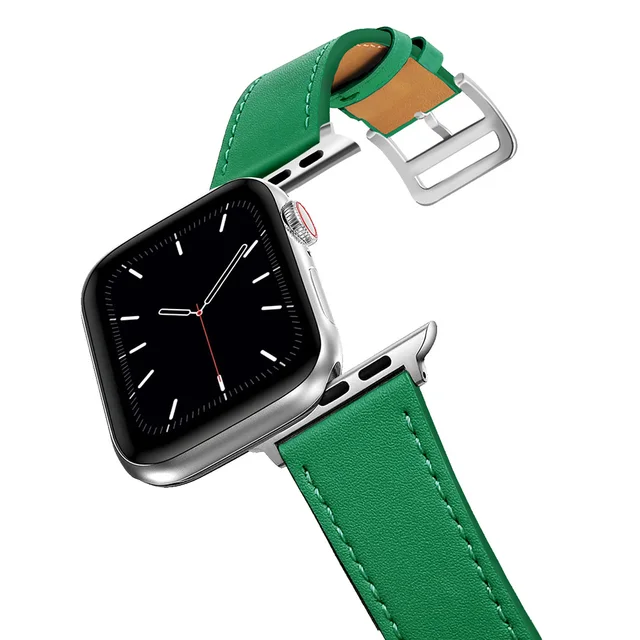 Business Real Leather Loop Bracelet Belt Band for Apple Watch SE 7654 42MM 38MM 44MM 40MM Strap on Smart iWatch 3 Watchband 45mm Bamboo Cyan