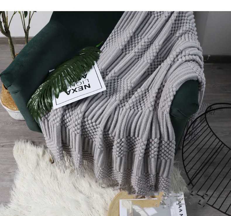 Couverture Plaid Double face à motif ananas, Plaid Jacquard en flanelle, en fil tricoté, drapeau de lit d'hôtel, décoration de maison, canapé à glands